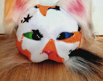 Calico cat therian/furry mask with bendable ears!
