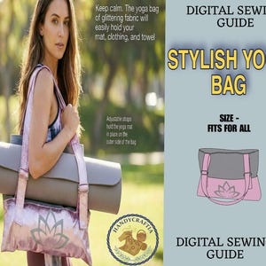 May include: A stylish yoga bag with a grey mat and a pink and grey bag. The bag has adjustable straps and a floral design. The text on the bag says "Stylish Yoga Bag" and "Size - Fits for All".