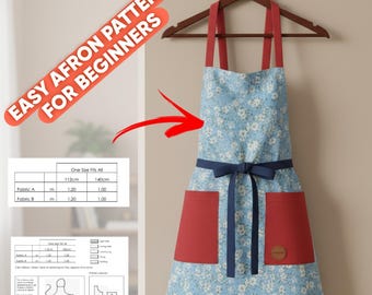 Nähanleitung für eine Schürze im japanischen Stil mit Tasche (PDF), einfache DIY-Anleitung für Anfänger (Sofort-Download)