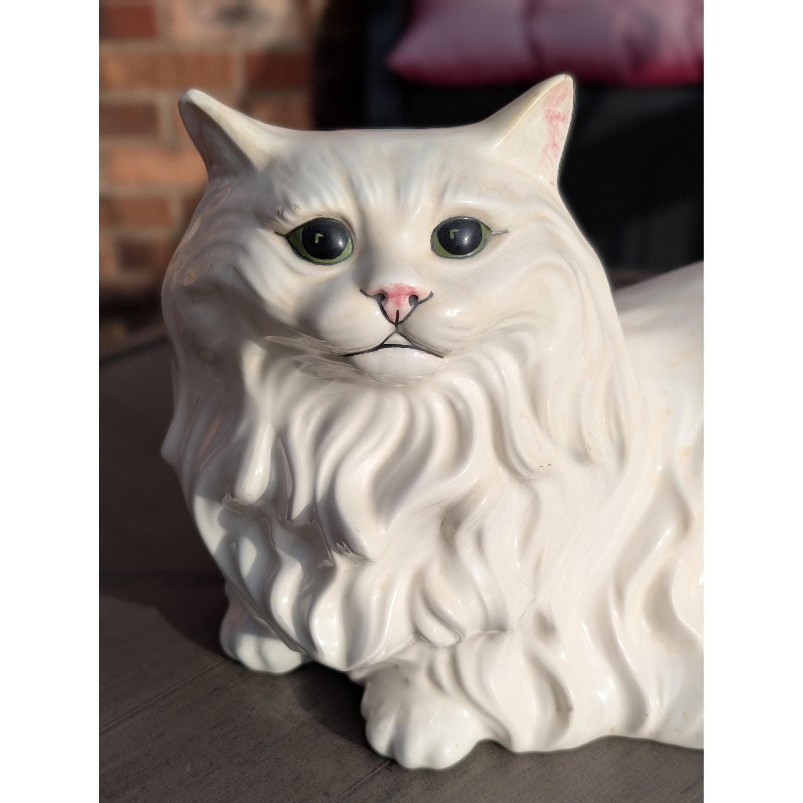 Adorable Couple De Chats Blancs Irisés - Statuette Vintage En Céramique Fait Main