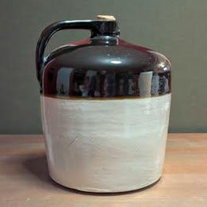 Vintage Stoneware Two Tone Beehive Jug Crock | Brown Glaze & Natural Clay | Primitive Pottery