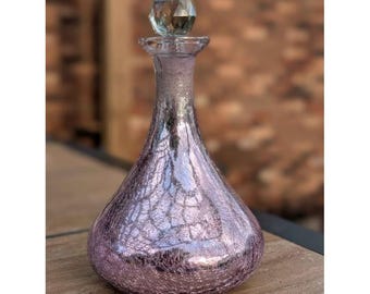 Pink Mercury Glass Decanter Crackle Bottle w Stopper