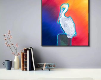 Pelican Wall Art Giclée Print Coastal Bird Painting Ocean-Inspired Decor, Beach Home Gift, Seaside Artwork on Archival Paper or Canvas