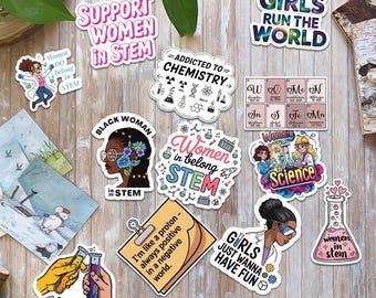 Combo 12pcs Women In Stem Chemistry Vinyl Sticker, Stickers For Kindle, Laptop, Tumbler