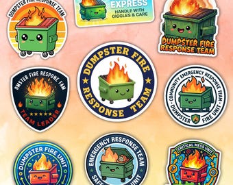 9Pcs Dumpster Fire Response Team Sticker, Funny Saying Stickers, Waterproof Vinyl Water Bottle, Laptop