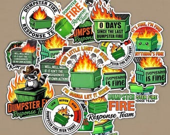 Dumpster Fire Sticker Pack, Sarcastic Anxiety Stickers, Waterproof Vinyl (12 PCS)