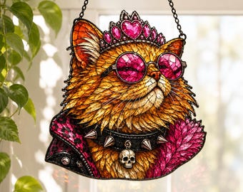 Princess Donut Stained Glass Suncatcher – Dungeon Crawler Carl Inspired Window Hanging, Cat Lover Gift, DDC LitRPG Decor