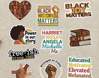 Black History Month Stickers – Juneteenth, African American Heroes, Waterproof Vinyl Decals (10-Pack)
