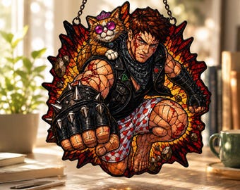 Hero Carl & Princess Donut Stained Glass Suncatcher – Dungeon Crawler Carl Inspired Window Hanging, LitRPG Fan Gift Décor