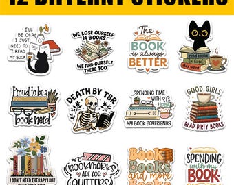 12pcs Book Stickers for Kindle, Bookish Reader Themed Sticker Pack, Book Lover Gift Set