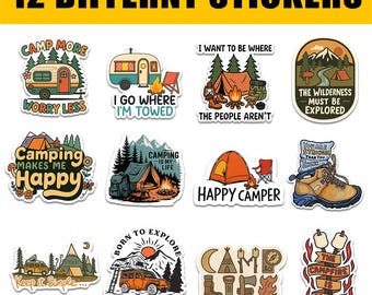 12Pcs Van Life Campervan Vinyl Sticker, Retro Beach Adventure Decal