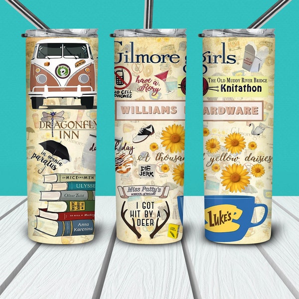 Gilmore girls Doodles 20 ounce skinny tumbler,20 ounce skinny tumbler Digital Download , Rory and Lorelei Gilmore, Stars Hollow Tumbler png