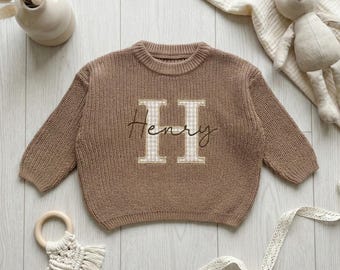 Baby Name Sweater Applique Embroidered Baby Sweater, baby boy gift, toddler boy gift, birthday gift for kids