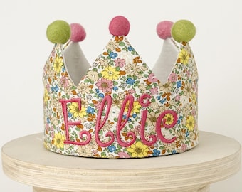 Embroidered Wildflower Birthday Crown for Kids and Children's Birthday Party, Baby Keepsake Personalized Gifts for First Birthday Girl