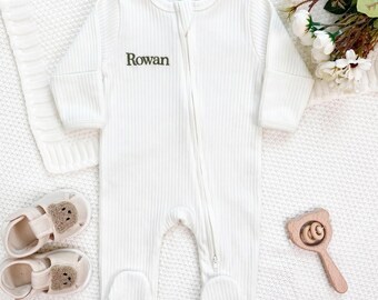 Custom name embroidered zip bodysuits, baby boy coming home outfit, newborn vintage gifts
