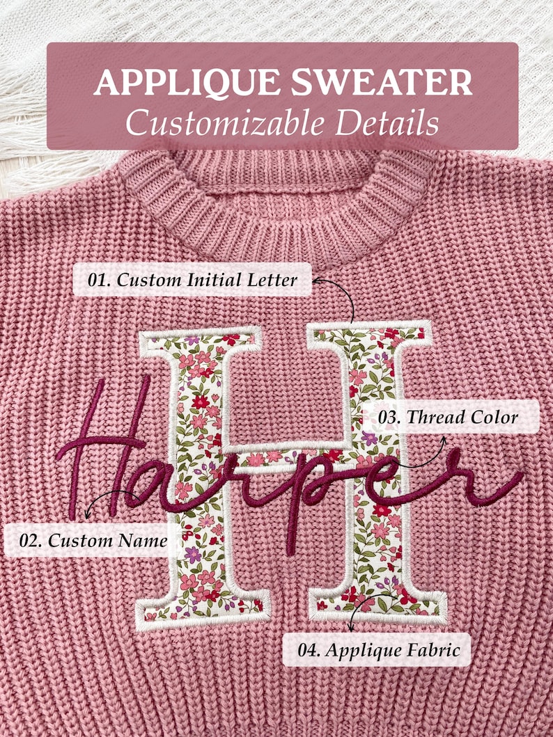 Baby Name Sweater Applique Embroidered Baby Sweater, baby boy gift, toddler boy gift, birthday gift for kids bild 8