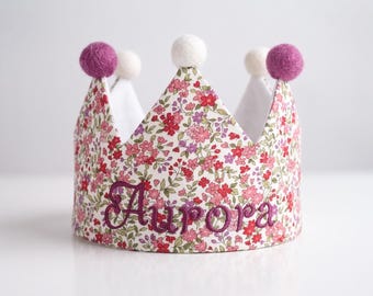 Vintage Floral Baby Girl Embroidered Custom Name Birthday Crown, Baby Keepsake Personalized Gifts for Wildflower Birthday Girl