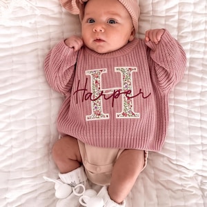 Baby Name Sweater Applique Embroidered Baby Sweater, baby boy gift, toddler boy gift, birthday gift for kids bild 3
