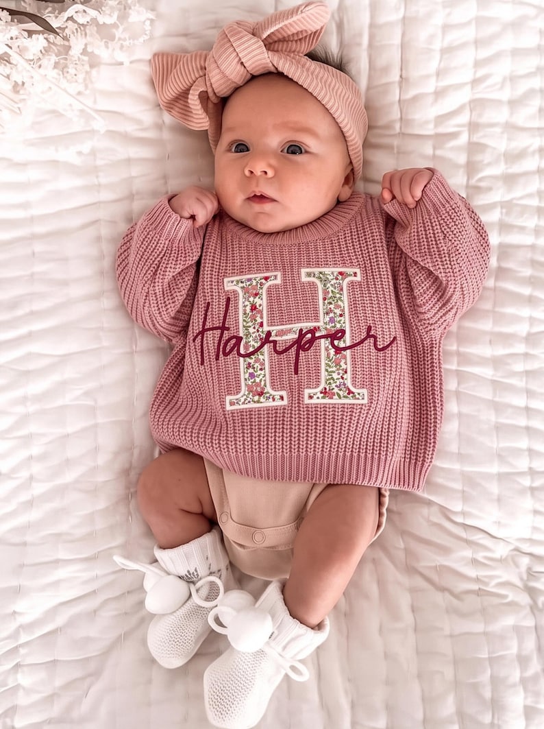 Baby Name Sweater Applique Embroidered Baby Sweater, baby boy gift, toddler boy gift, birthday gift for kids bild 3
