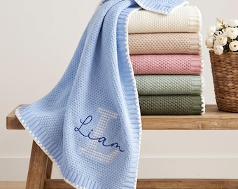 Custom Baby Name Blanket, Newborn Boy Gift, Applique Monogram Nursery Keepsake
