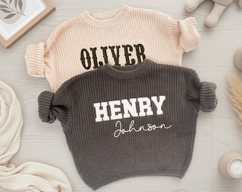 Vintage Kids Name Sweater Custom Name Cottagecore Applique Sweater – Baby Keepsake, Toddler Gifts, Birthday Gift for Kids