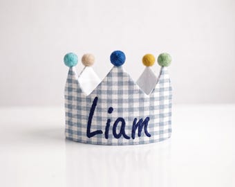 First birthday fabric crown for baby boy, personalized custom name birthday hat, vintage birthday decor, timeless keepsake