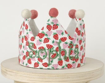 Berry First Birthday Embroidered Custom Name Crown for Kids and Children's, Baby Keepsake Personalized Gifts for baby Girls