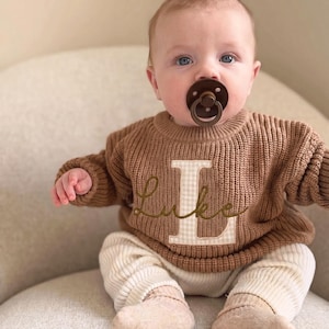 Baby Name Sweater Applique Embroidered Baby Sweater, baby boy gift, toddler boy gift, birthday gift for kids bild 2