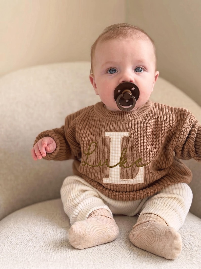 Baby Name Sweater Applique Embroidered Baby Sweater, baby boy gift, toddler boy gift, birthday gift for kids bild 2