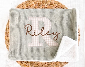 New baby boy personalized blanket with name, applique sherpa sage blanket, vintage newborn gifts