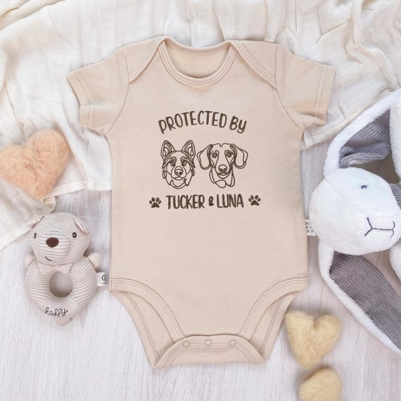 Custom Onesie, perfect new baby gift, newborn gift, protected by dog