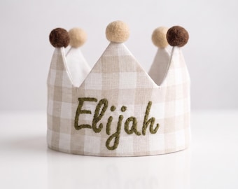 Embroidered Vintage Birthday Crown for Kids and Children's Birthday Party, Baby Keepsake Personalized Gifts for Baby First Birthday