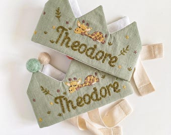 Personalized Embroidered Birthday Crown for Baby and Toddler, Wild One Linen Party Hat, One Year Old Keepsake