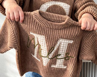 Baby name sweater applique embroidered baby sweater, vintage baby boy gift, toddler boy gift, birthday gift for kids