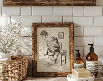 Retro Frog on Toilet Print | Quirky Bathroom Wall Art | Frog Poster Decor | Playful Frog Art | Digital Download
