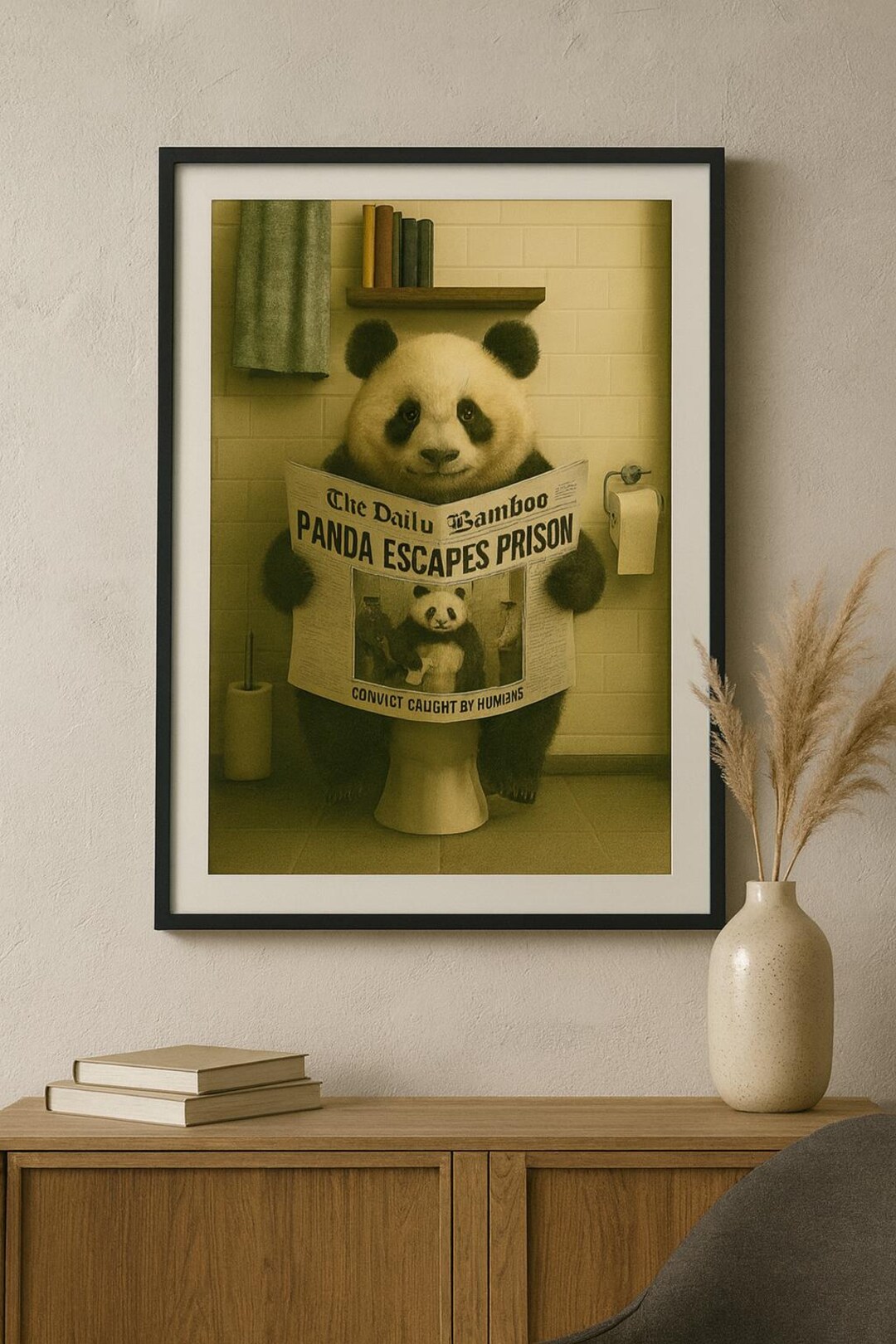 Panda on Toilet Printable Art | Cute & Funny Bathroom Decor | Digital ...