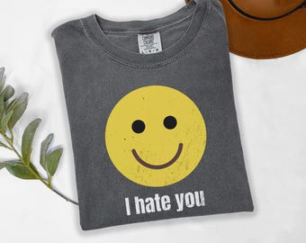 I Hate You Smiley Face T-Shirt, Cute Bipolar T Shirt for Men Women, Harry Styles Fan Gift, SNL Humor Graphic Tee, Ironic Mental Health Shirt