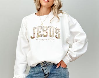 Jesus Floral Sweatshirt, Christian Crewneck, USA Printed