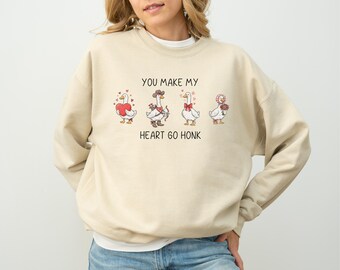 Goose Lover Valentine Sweatshirt, Funny Heart Honk Gift
