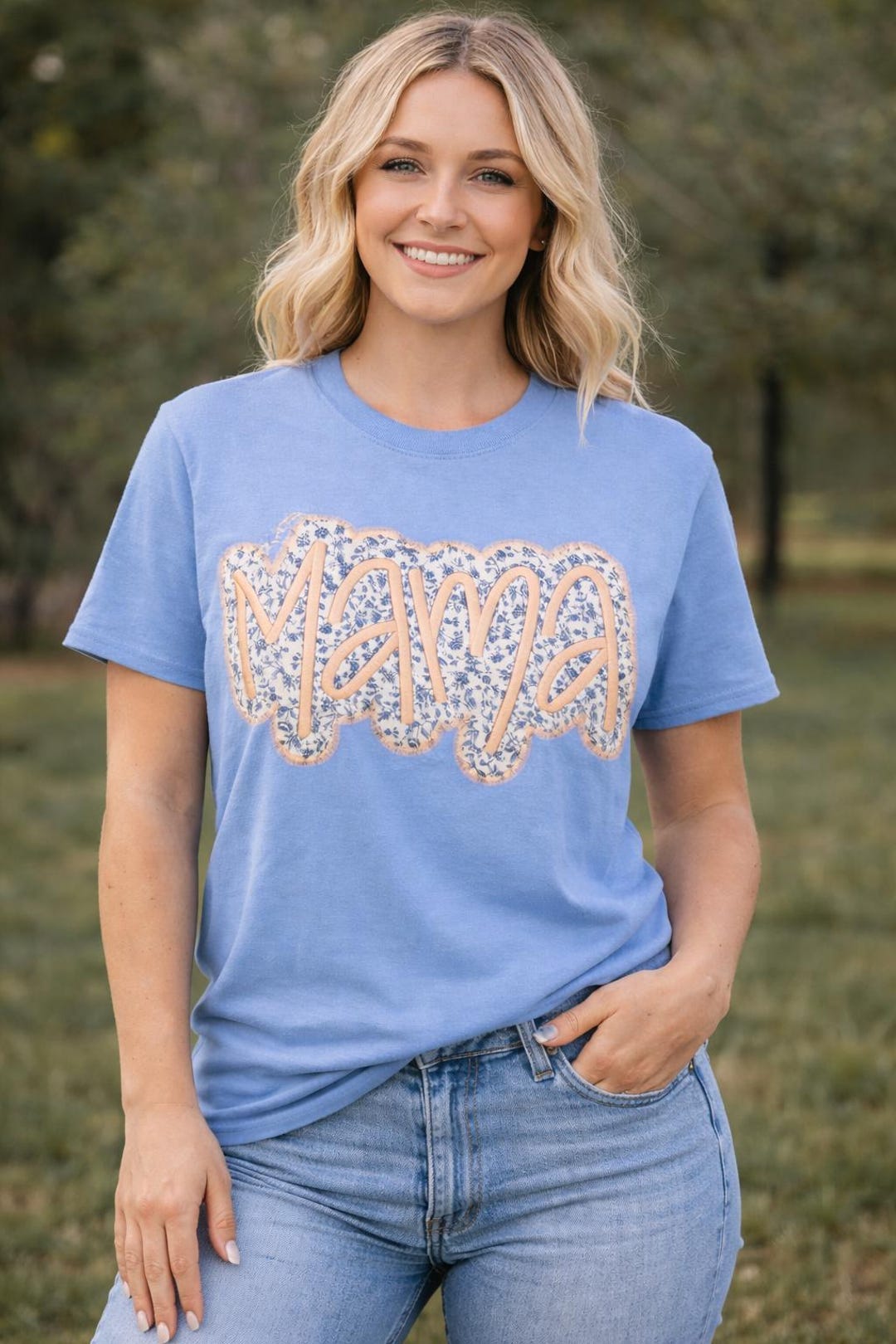 Floral Blue and White Embroidered Applique Tshirt/sweatshirt - Etsy