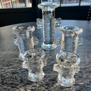 Collection of 5 vintage Bertil Vallien Kosta glass Angel candle holders Sweden 70s