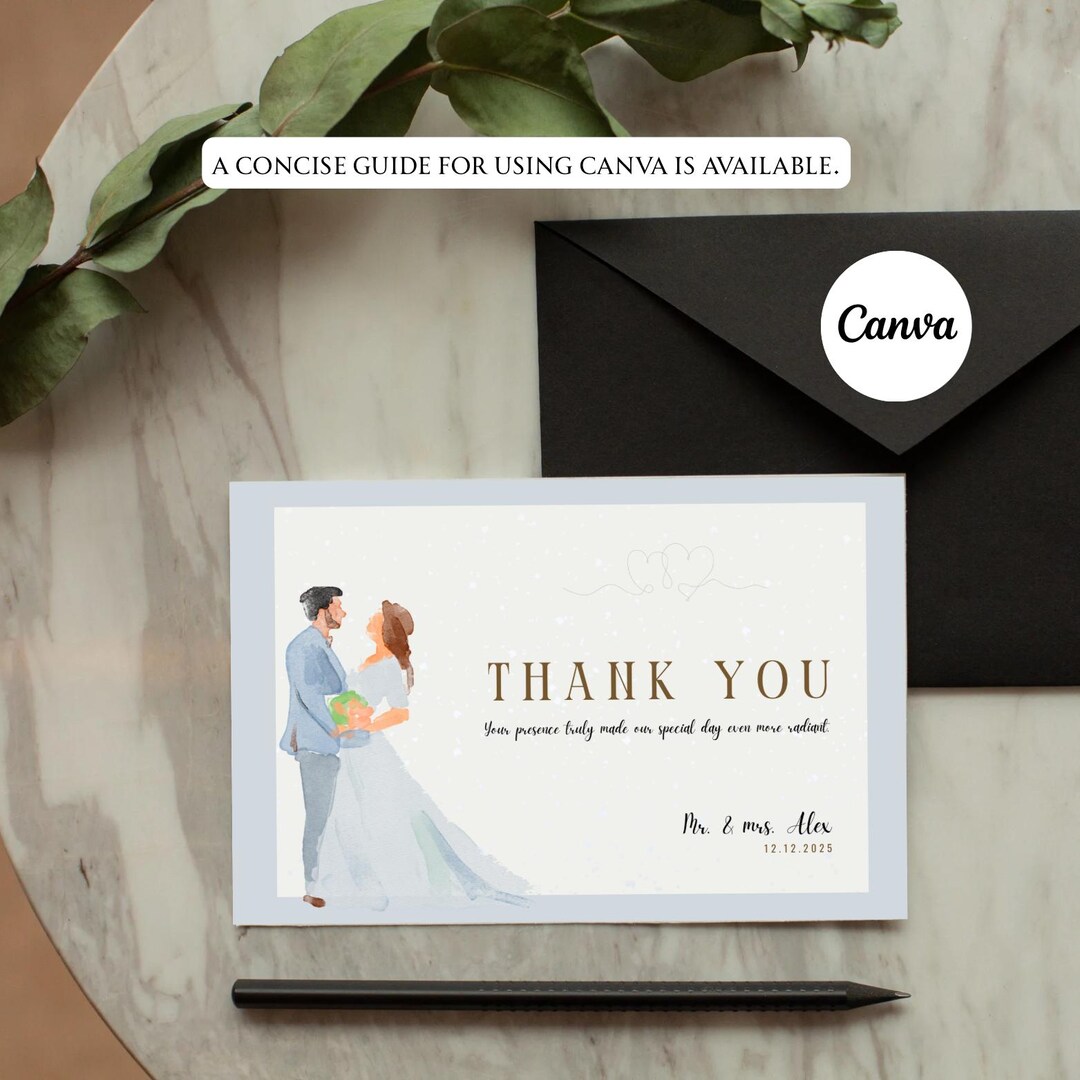 Winter Wedding Thank You Card Template | Simple Elegant | Editable ...