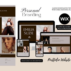 May include: A digital mockup of a portfolio website design, displayed on a laptop, tablet, and smartphone. The website features the name "EMILIA SUZIE" and the text "MODEL/ACTOR". The image also includes the Wix logo and the text "A CONCISE GUIDE TO WIX IS PROVIDED."