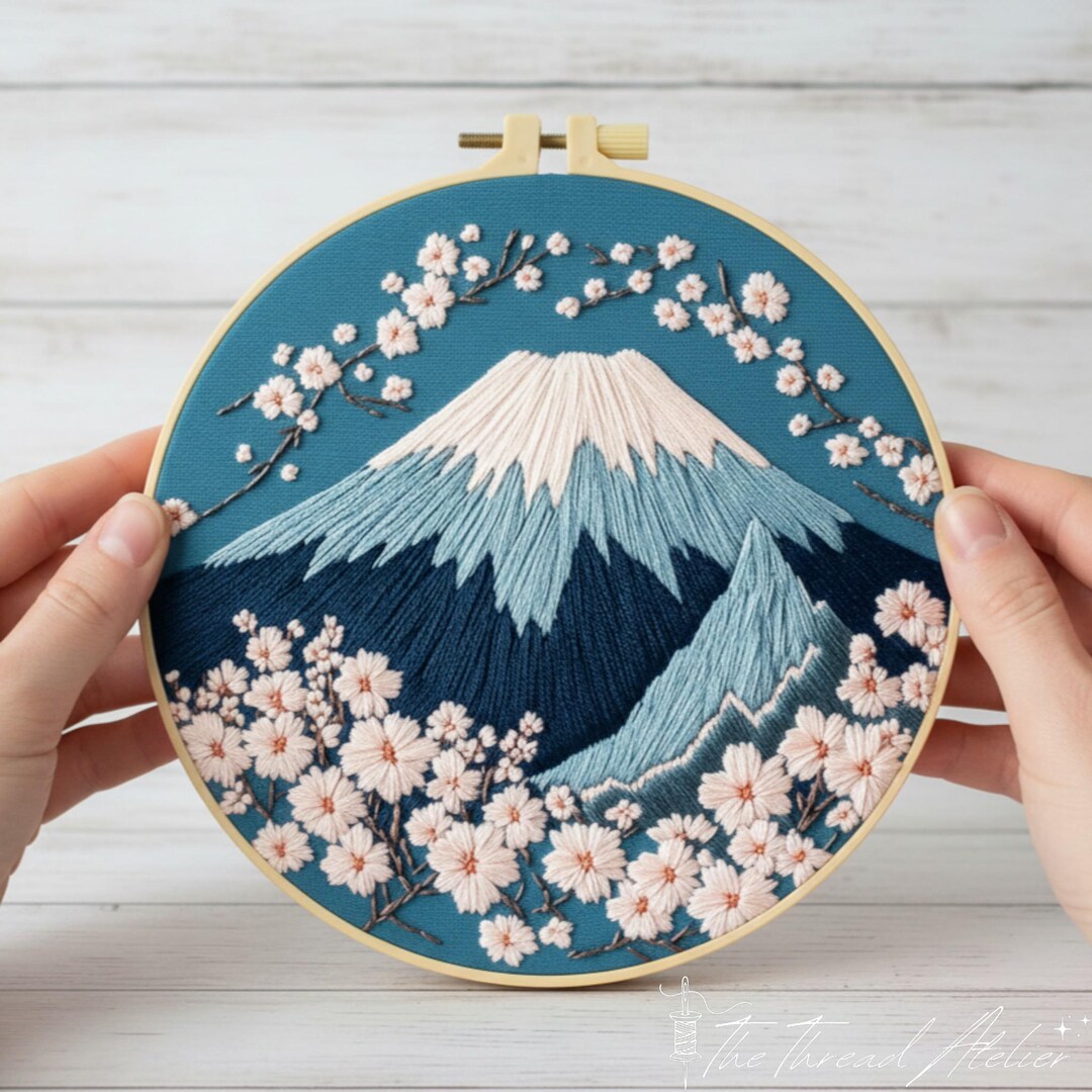 Mount Fuji & Sakura Embroidery Kit – Japanese Landscape Beginner Hoop ...