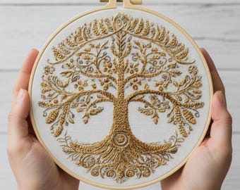 Kit de bordado del Árbol de la Vida: Arte botánico con bastidor para principiantes, patrón de bordado a mano con símbolo sagrado