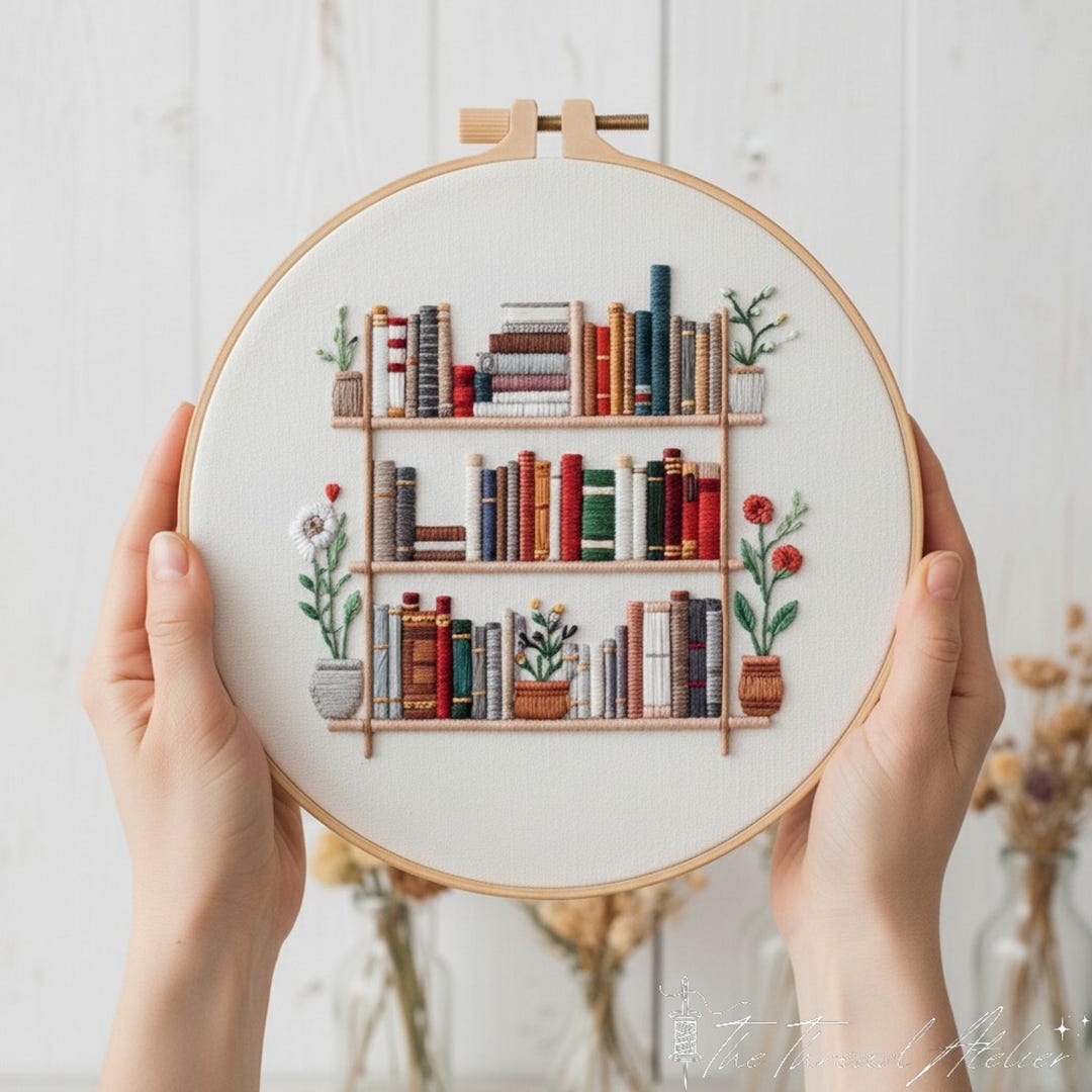 Floral Bookshelf Embroidery Kit for Beginners: Cozy Library Hoop Art - Etsy