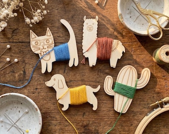 Juego de bobinas de hilo de madera, enrollador de hilo con forma de animal, organizador de bordado, almacenamiento para manualidades de costura