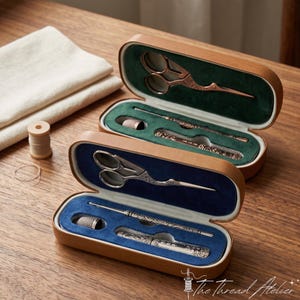 Vintage Style Sewing Tool Set, Stork Scissors, Seam Ripper, Needle Case & Thimble