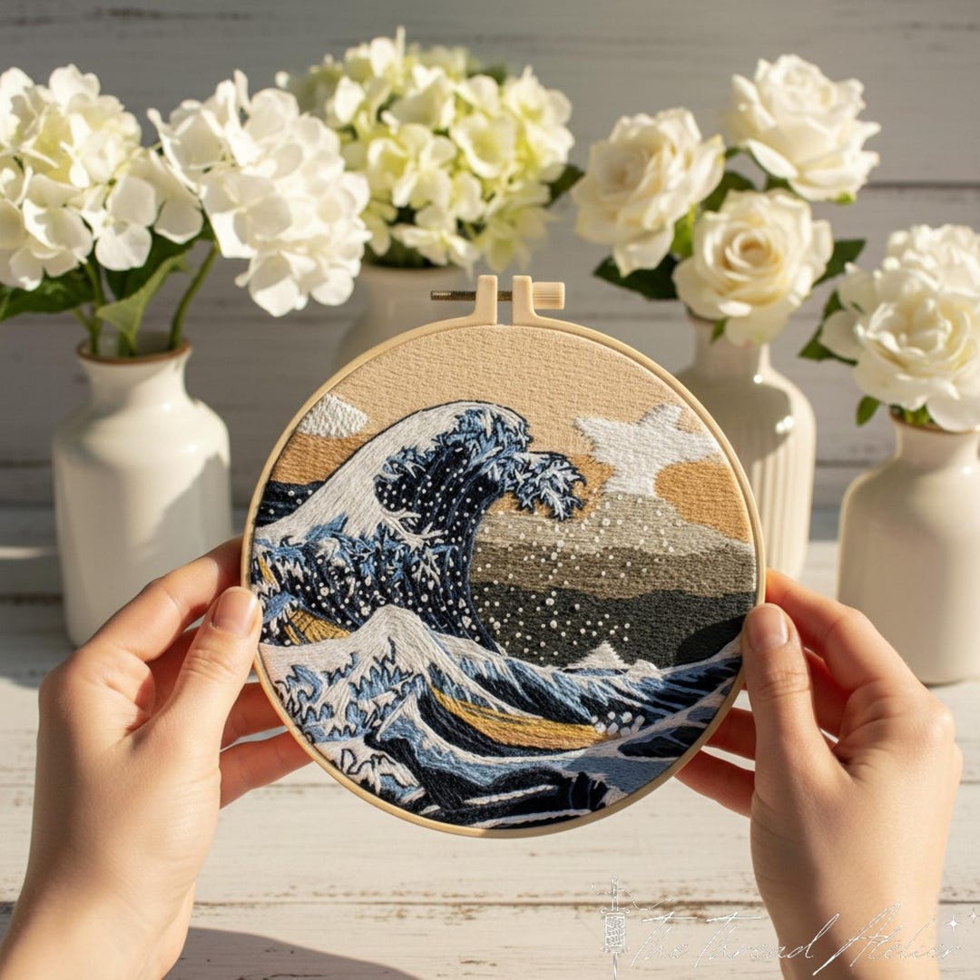 Giant Wave Embroidery Kit for Beginners: Japanese Ocean Art Hoop - Etsy