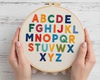 Kit de bordado del alfabeto: muestrario de letras del abecedario para principiantes, juego de bordado a mano para niños